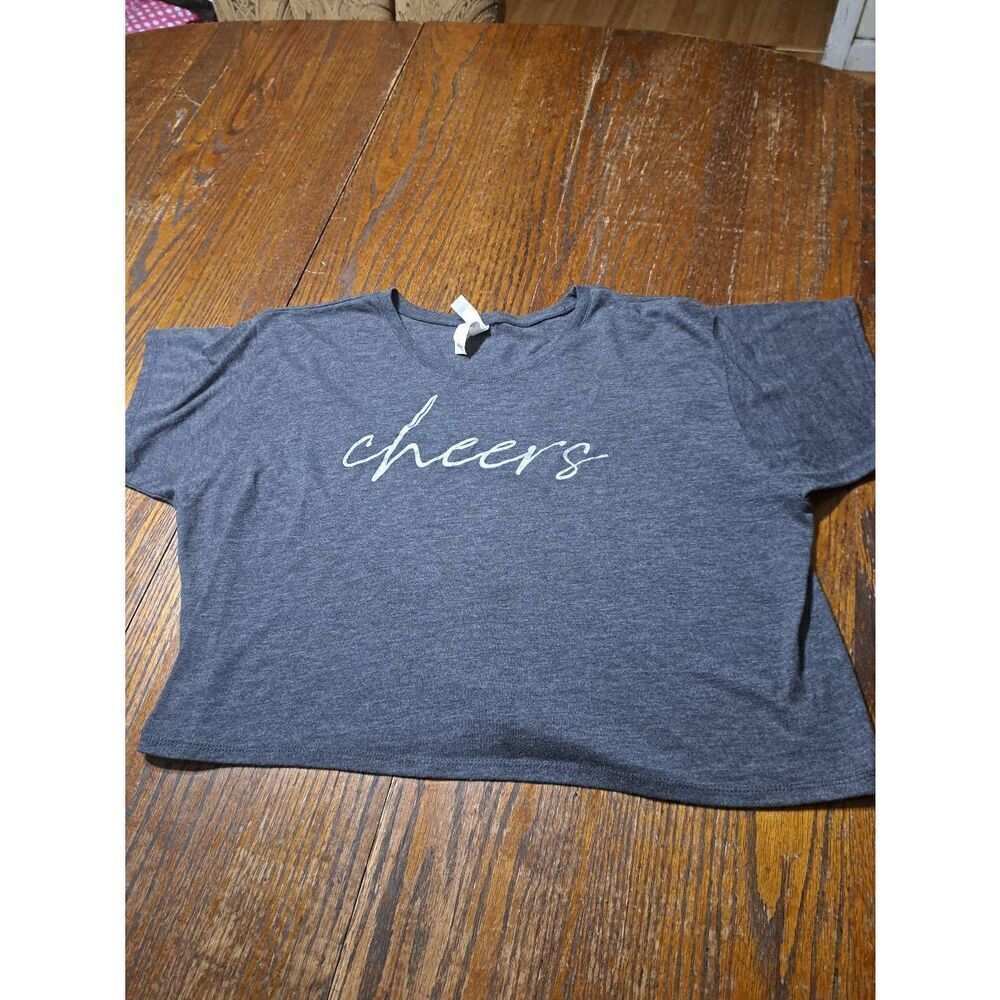 Small Bella Canvas Flowy Collection Short Sleeve Cheers Crop Top Grey and Silver